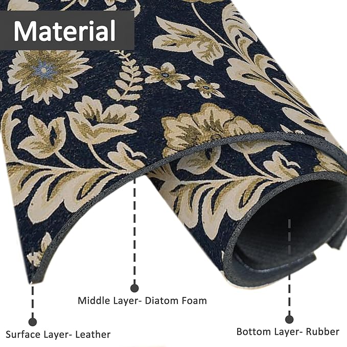 2PCS 15" X 5.5" Kitchen Sink Splash Guard Faucet Mat Floral Flower Super Absorbent Fast Drying Faucet Guard & Draining Mat Sink Splash Guard Behind Faucet for Kitchen, Bathroom