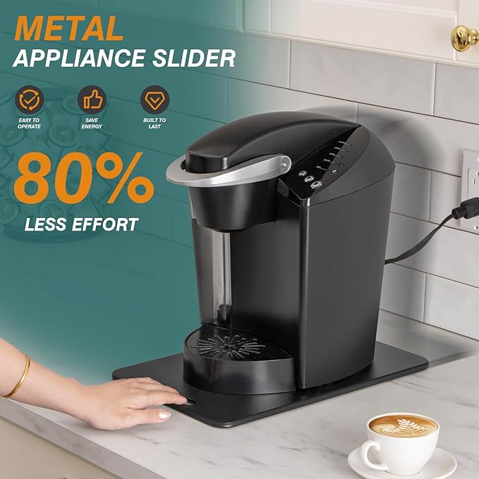 ANBOXIT Metal Appliance Slider, Sliding Tray for Coffee Maker,360° Effortless Movement,Small Appliance Rolling Tray for Counter, Coffee Pot Slider, Deep - Medium (14.5"D x 9.5"W)