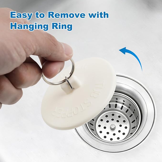 Hibbent 6 Pieces Drain Stopper, Rubber Kitchen Sink Drain, Sink Stopper Drain Plug with Pull Ring for Kitchen, Bathtub, Bathroom and Laundry Sink in 6 Different Sizes, White