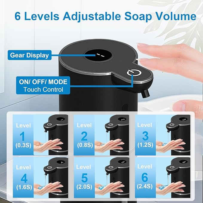 OHIFAST 2 Pack Automatic Liquid Soap Dispenser Touchless, USB Rechargeable Smart Hand Soap Dispenser, 6-Level Adjustable, 12.8oz/380mL, Compatible with Thick Thin Dish Soap for Bathroom Kitchen-Black