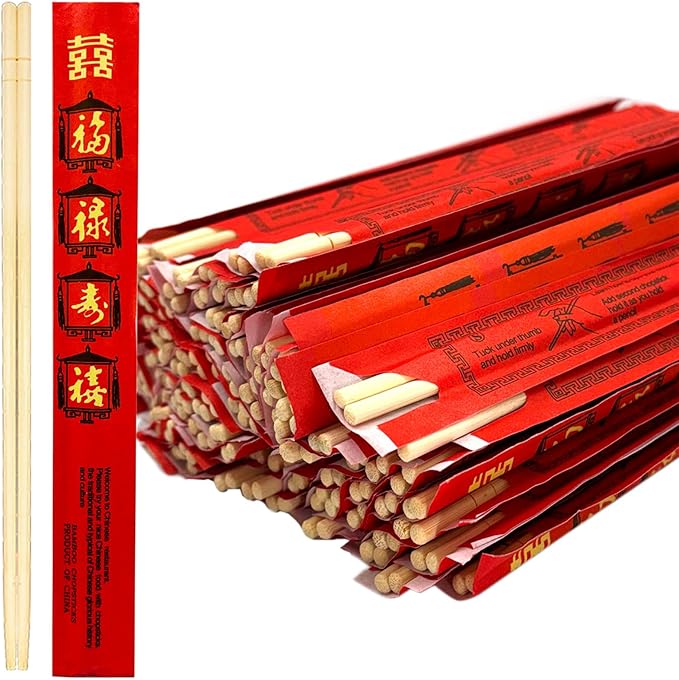 52USA Disposable Bamboo Chopsticks (100 Sets) - 9'' Long, UV Treated, Individually Wrapped Japanese and Chinese Wooden Chopsticks Bulk