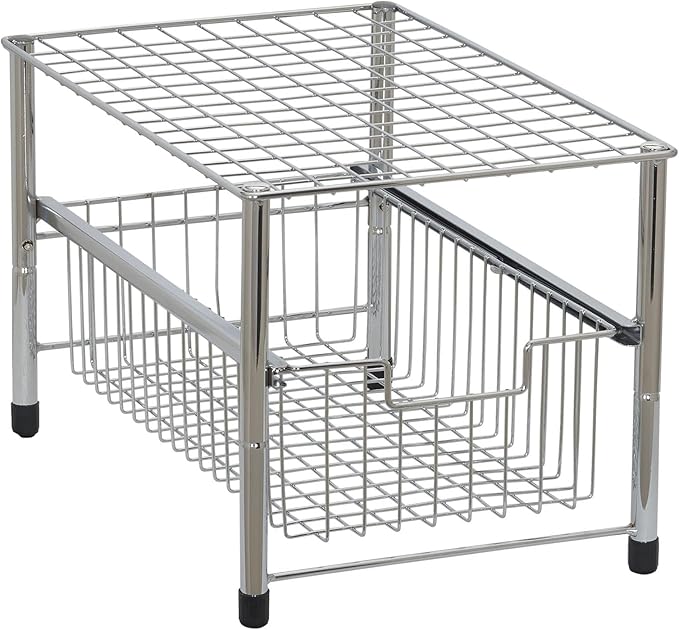 Household Essentials Silver 1237-1 Free Standing Pull Out Cabinet Organizer Shelf | Single, 16.5" Deep