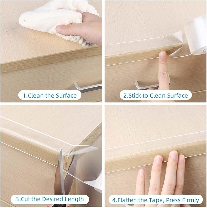 Clear Edge Protector Strip, 1.57in x16.4FT, Sharp Edge Wrap Cover Tape, Self Adhesive Protective Bumper Guards for Cabinet Door Desk Glass Table Bed Furniture, Kitchen Countertop, Waterproof