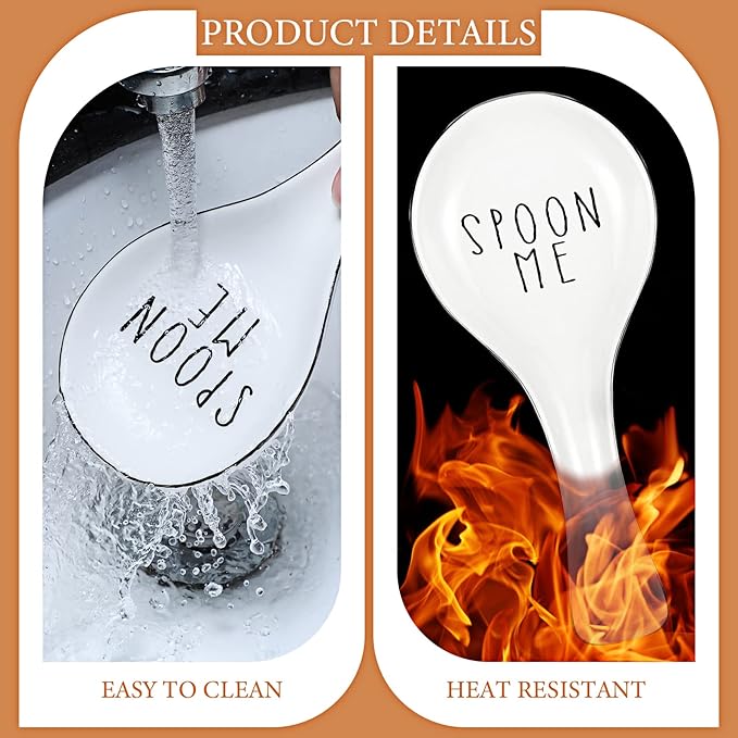 Patelai Ceramic Spoon Rest Spoon Holder Stovetop for Kitchen Stove Coffee Bar Accessories Christmas Gift(White, Black,Text Style)