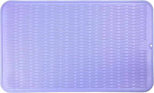 Silicone Dish Drying Mat for Multiple Usage,Easy clean,Eco-friendly,Heat-resistant Silicone Mat for Kitchen Counter or Sink,Refrigerator or Drawer Liner Light Purple 3XL 28 inches x 18 inches