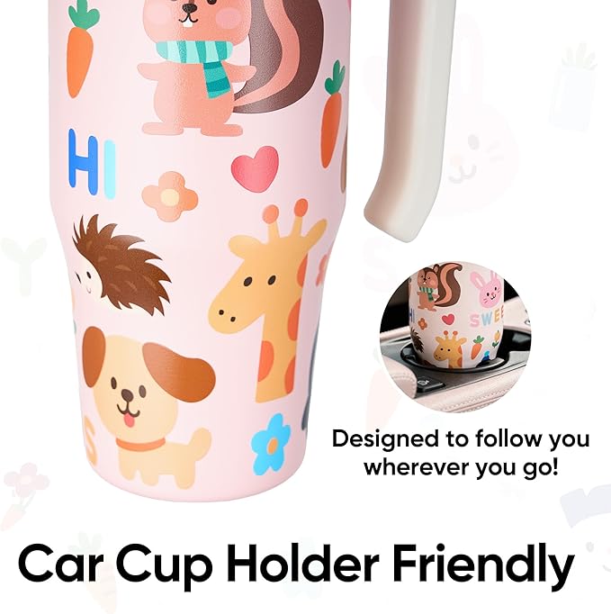 Fijinhom 25 oz Insulated Tumbler with Handle, Stainless Steel Insulated Water Bottle Coffee Mug with Straw, Coffee Cups, Cute Water Bottle for Sports, Travel, Lunch, Pet Pals