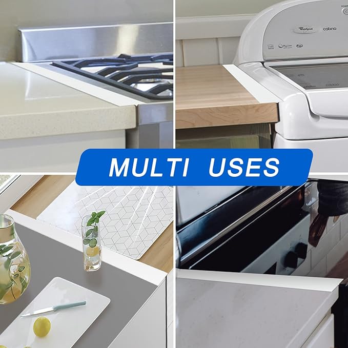 Silicone Stove Counter Gap Cover (2 Pack),Easy Clean Heat Resistant Wide & Long Kitchen Stove Gap Filler,Seals Spills Between Counters, Oven, Stovetops, Washing Machines, Washer, Dryer(25in, White)