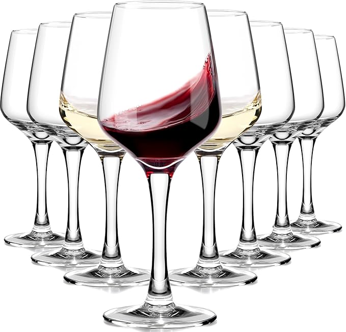 OJA Wine Glasses Set of 8, 12oz Red or White Wine Glasses, Thick, Clear, Long Stem Wine Glasses, Perfect for Party, Home, Restaurant, Bars, Wedding, Dishwasher Safe