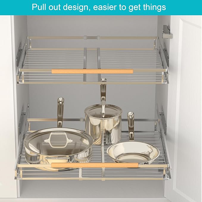iPEGTOP 3 Pack Pull Out Cabinet Drawer Shelf Organizer, Extendable Sliding Slide Out Pantry Shelves Storage Heavy Duty for Kitchen Cabinets Under Sink, Adjustable Width 17.1~28" W x 22.5" D