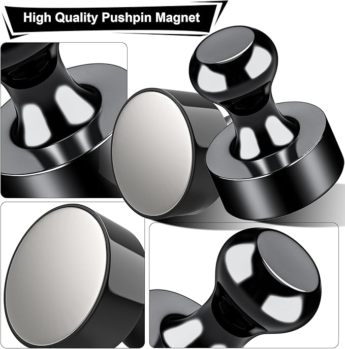 Metallic Magnets, Refrigerator Magnets, 60 Pack Black Magnetic Push Pins, Strong Fridge Magnets, Multi-use Whiteboard Magnets Perfect for Kitchen Office Classroom