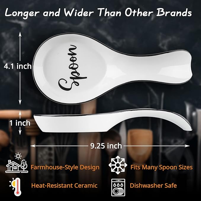Ceramic Spoon Rest for Stove Top, DAYYET Large Spoon Holder, Spoon Rest for Kitchen Counter, Spatula Holder Utensil Rest for Ladles, Tong, Modern Kitchen Decor, White