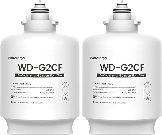 Waterdrop G2-2CF Filter, Replacement for G2 & G2P600 Reverse Osmosis System, 12-month Lifetime, 2-Pack