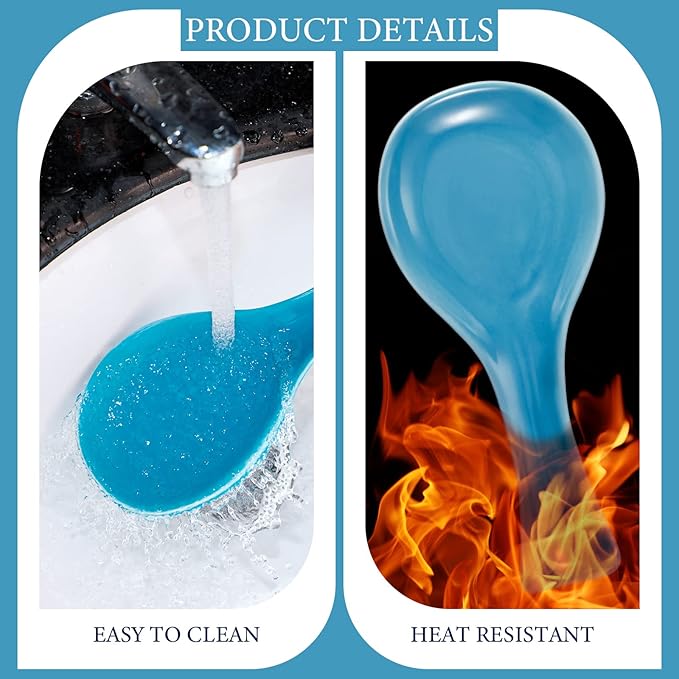 Patelai Ceramic Spoon Rest Spoon Holder Stovetop for Kitchen Stove Coffee Bar Accessories Christmas Gift(Blue,Classic Style)