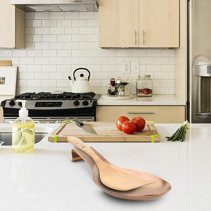 Stainless Steel Spoon Rest, Spatula Ladle Holder, Stainless Steel Utensil Spoon Rest Holder, Brushed Finish, Dishwasher Safe 9.8 x 3.7 Inch (Rose Gold 1PC)