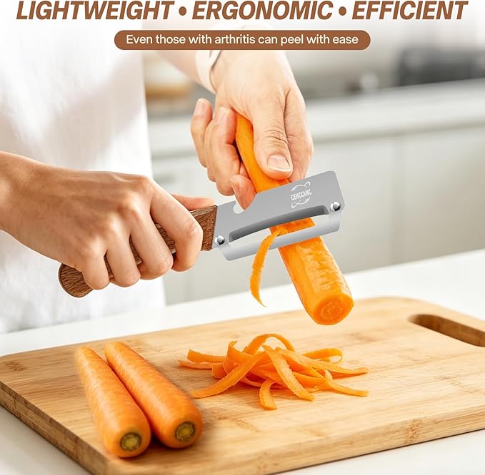 Multi-Functional Vegetable Peeler, Non-Slip Wooden Handle with Sharp Stainless Steel Blade, Built-in Bottle Opener - Perfect Kitchen Peeler For Veggie, Fruit, Potato, Carrot, Apple