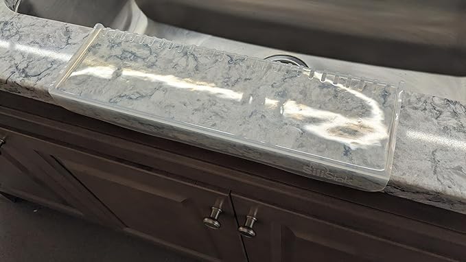 SiliSink Silicone Edge Guard for Kitchen Sink - Fits 3.75” - 4” Wide - The Original Silicone Sink Edge Protector with Sponge Caddy - Splash Guard, 14” Clear Diamond