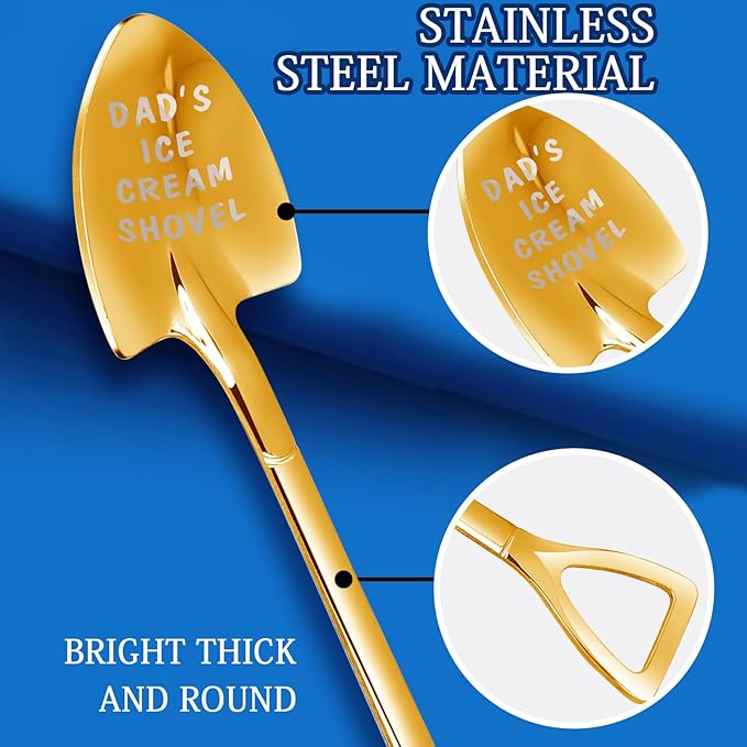 Gifts for Dad Stocking Stuffers for men dad father gifts Men Ice Cream Spoon Scoop for Ice Cream Lovers , Gifts for men Funny Engraved Stainless Steel Spoon Shovel, Birthday Fathers Gifts (Golden)
