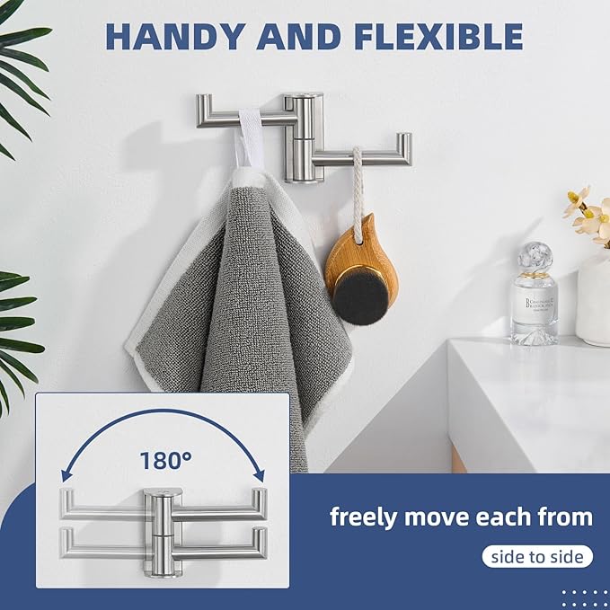 Angle Simple Swivel Towel Hook, SUS 304 Stainless Steel Hand Towel Hook for Bathroom, Foldable Robe Coat Hanger, Brushed Nickel