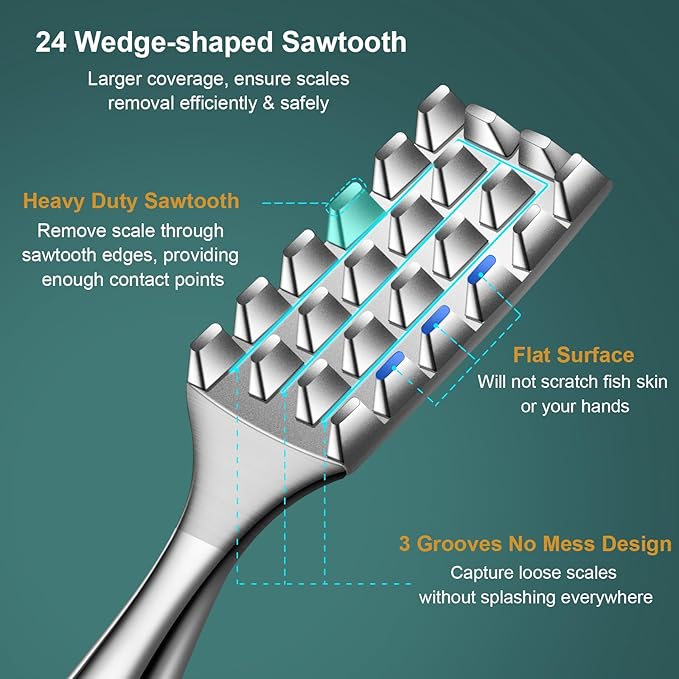 SUCCFLY Fish Scaler Set, Premium Fish Descaler Tool, Stainless Steel Fish Scale Remover with Serrated Sawtooth Ergonomic Handle for Kitchen, Seafood Markets (Fish Scaler + 2 Pack Fish Bone Tweezers)