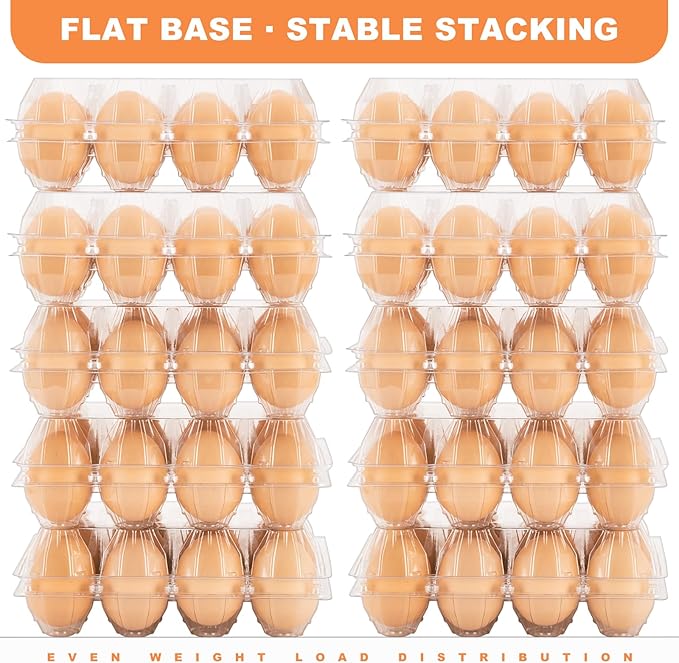 100 Pack Clear Plastic Egg Cartons, Reusable Stackable Egg Containers for Farm, Market & Fridge Storage, 3×4 Grid