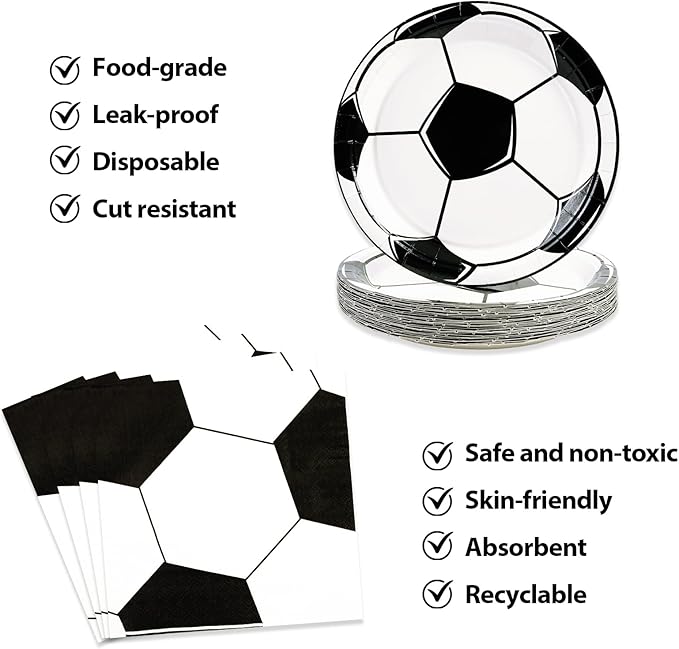50PCS Soccer Plates and Napkins Party Decorations, 7inch Disposable Soccer Themed Birthday Paper Plates and Napkins Tableware Set Sports Party Supplies for Birthday Baby Shower Game Favors
