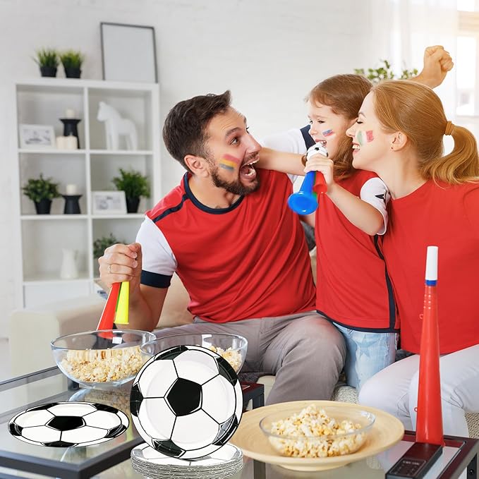 50PCS Soccer Plates and Napkins Party Decorations, 7inch Disposable Soccer Themed Birthday Paper Plates and Napkins Tableware Set Sports Party Supplies for Birthday Baby Shower Game Favors