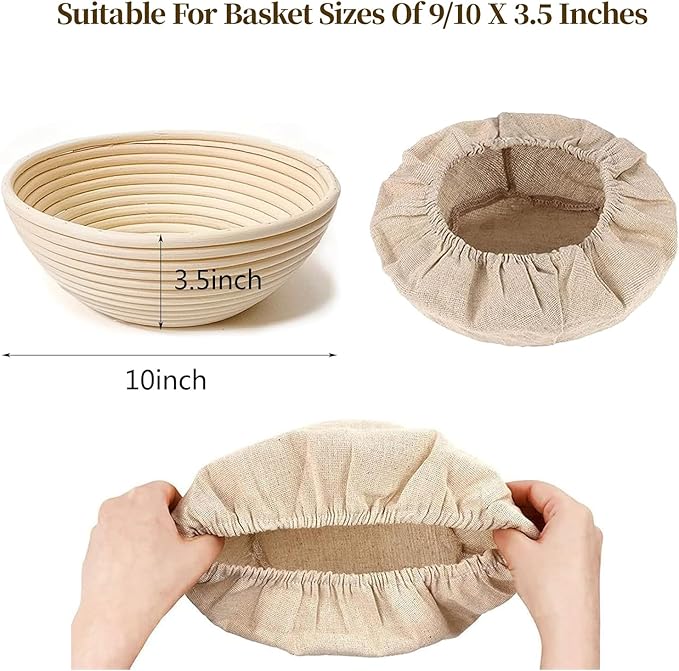 Natural Cotton Bread Proofing Basket Liner, 10 Inch Round, 6 Pack, Banneton Dough Bowl Cover for Baking, Compatible with Rattan Banneton Proofing Basket (Liners Only)