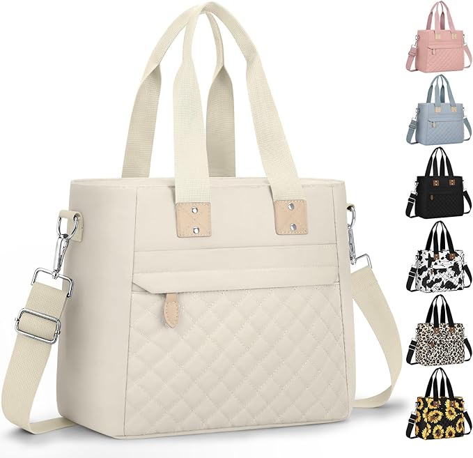 Insulated Lunch Box for Women & Men - Large Thermal Lunch Bag Women with Removable Shoulder Strap, Reusable Lunch Cooler Tote Bags Purse for Adults Work, Picnic, Hiking, Beach, Travel, Medium，White