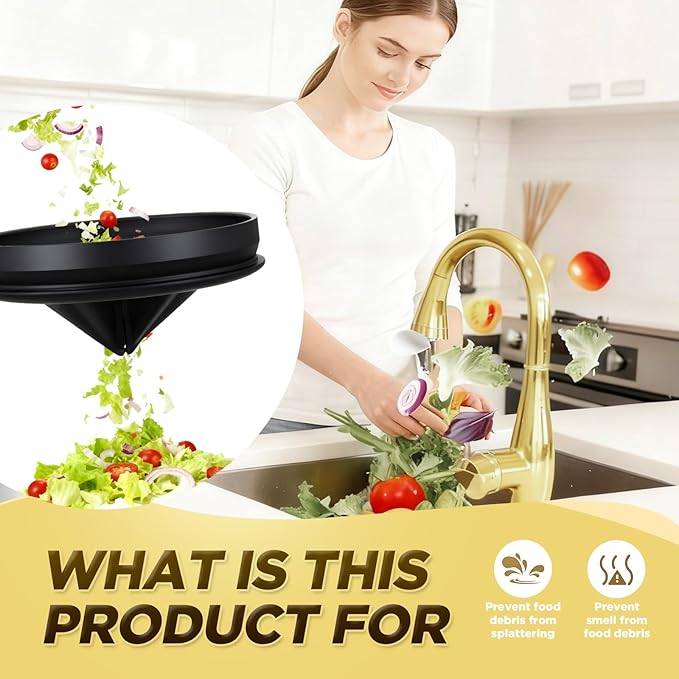 4 Pcs Light Gold Kitchen Sink Accessories Garbage Disposal Splash Guards 3.4'' Sink Drain Strainer and Stopper Stainless Steel Garbage Disposal Plug for Kitchen Drain Strainer