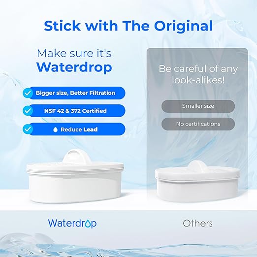 [Original] Waterdrop PF-01A Water Filter Replacement for Waterdrop Pitcher Filtration System, Reduces Lead, PFAS, PFOA/PFOS, Chlorine, Last Up to 3 Months or 200 Gallons, 6 Pack