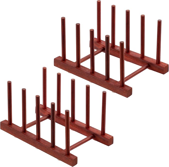 HBlife 2pcs Padauk Wooden Dish Drying Rack - Home and Kitchen Organizer for Cups, Bowls, Pots, Lids, Cutting Boards & Plates Space-Saving for Cabinets Counters (4 Slots)