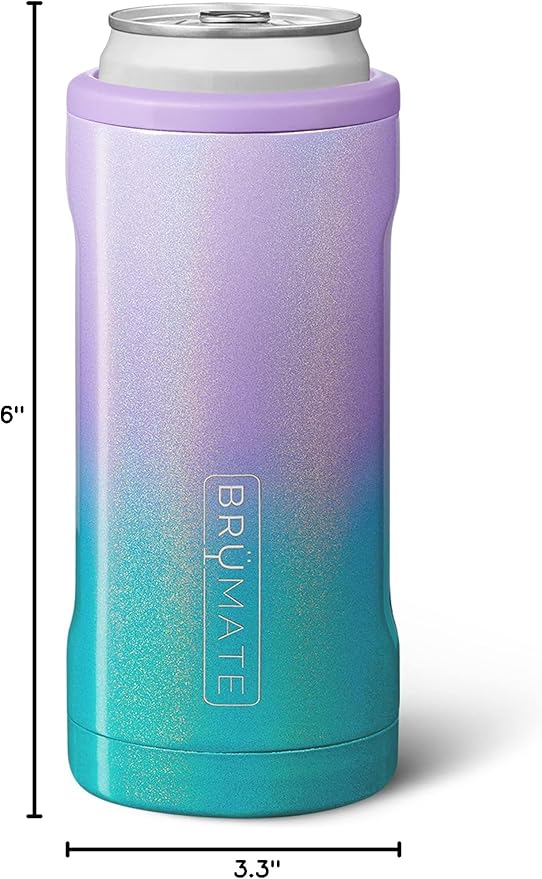 BrüMate Hopsulator Slim Can Cooler Insulated for 12oz Slim Cans | Skinny Can Insulated Stainless Steel Drink Holder for Hard Seltzer, Beer, Soda, and Energy Drinks (Glitter Mermaid)