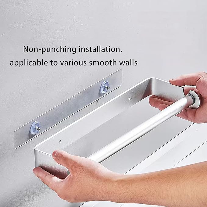 Aheucndg Paper Towel Holder Wall Mount, Self Adhesive or Drill Mounting Paper Roll Holder, Paper Towel Holder Under Cabinet for Kitchen or Bathroom (Silvery 1pack)