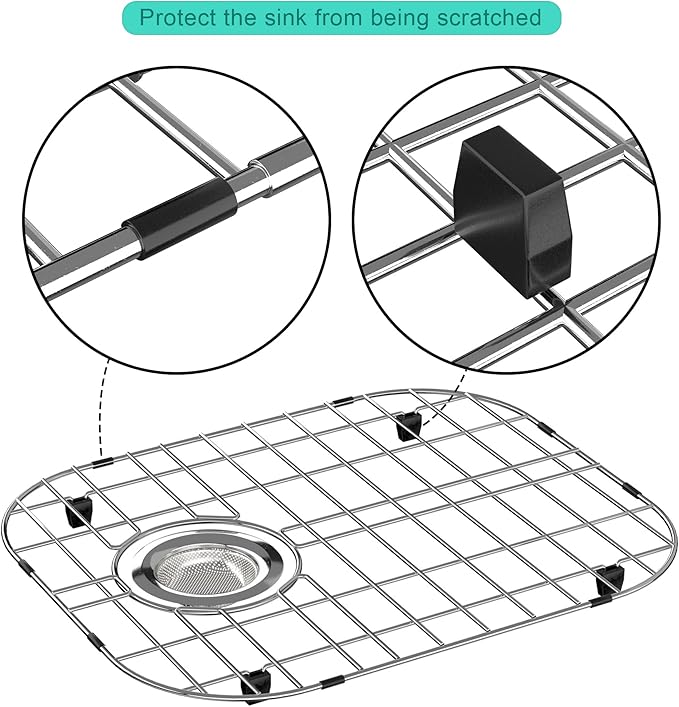 SANNO Kitchen Sink Protectors Gird, 16.14" L X 13" Sink Rack Sink Protector Expandable Dish Drying Rack Sink Dish Rack in Sink or On Counter