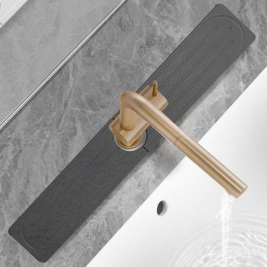 Stone Faucet Mat for Kitchen Sink, Diatomite Fast Drying Absorb Moisture Tray, Prevents Water Buildup, Durable Anti-slip Splash Guard Sink Protector (Dark Gray, 23.7"x4")
