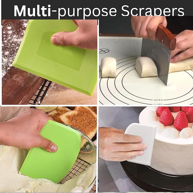 BOORIKA Dough Scraper & Bench Scraper Kitchen – Stainless Steel Sourdough Tools – Dough Cutter for Sourdough Bread, Pizza, and Flat Top Griddles – Chef Approved (Dark)