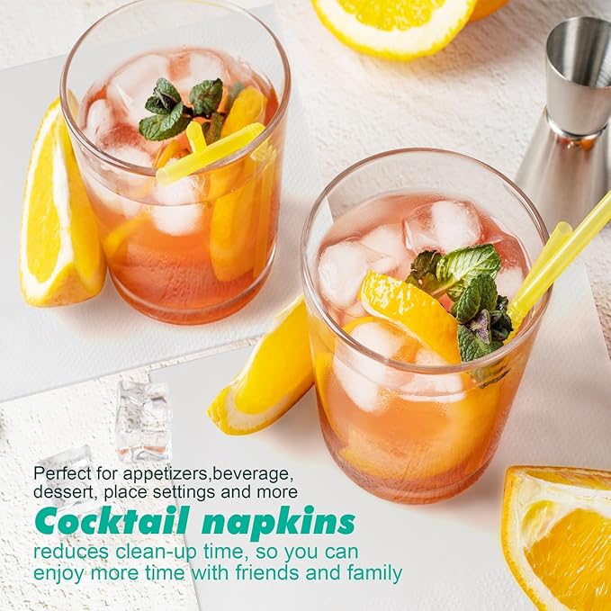 JINVOGREEN 500 Count Cocktail Napkins Disposable 2-Ply White Beverage Paper Napkins Bulk for Bars, Lunch, Parties, Restaurant and Everyday Use - 5.3 x 5.3 Inch Folded