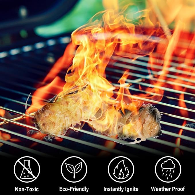 HGD Natural Fire Starters (32 Pcs) - Waterproof & Odorless Charcoal Starters for Fireplace, Campfire, BBQ, Grill, Fire Pit, Wood & Pellet Stove, Chimney, Pizza Oven & Smoker - Indoor & Outdoor Use
