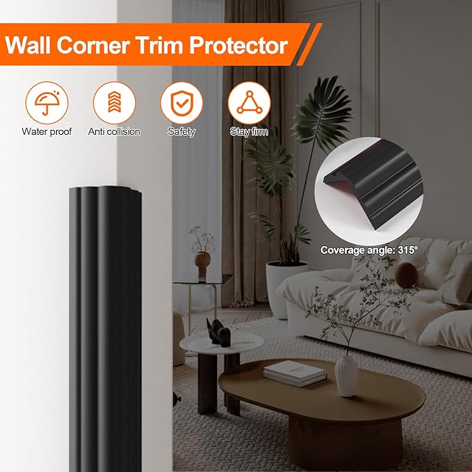 Wall Corner Protector & Edge Guard，Peel and Stick Wall Trim Moulding Inside & Outside Corner Molding Trim Caulk Strip, Self Adhesive Trim for Wall Edge,Ceiling,Countertop, 2.36” W x40’ L，Black