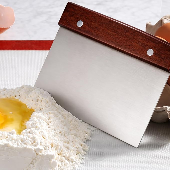 BOORIKA Dough Scraper & Bench Scraper Kitchen – Stainless Steel Sourdough Tools – Dough Cutter for Sourdough Bread, Pizza, and Flat Top Griddles – Chef Approved (Dark)