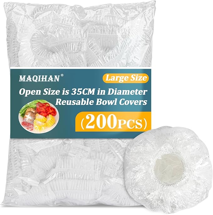 MAQIHAN 200 Bowl Covers Bread Proofing - Extra Large Plastic Wrap for Food Sourdough Bread Baking Rising Elastic Reusable Plate Covers Outdoor Food Fresh Keeping Bags Shower Cap Hair Deep Conditioning