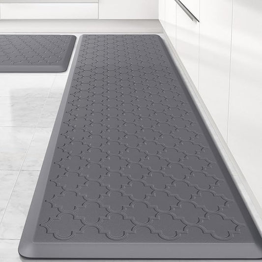 Kitchen Mat [2 PCS] Cushioned Anti-Fatigue Floor Mat Water Resistant Non-Skid Kitchen Mats and Rugs Ergonomic Comfort Foam Kitchen Rugs Standing Mat for Floor Office Sink (Grey,20"x30"+20"x60")