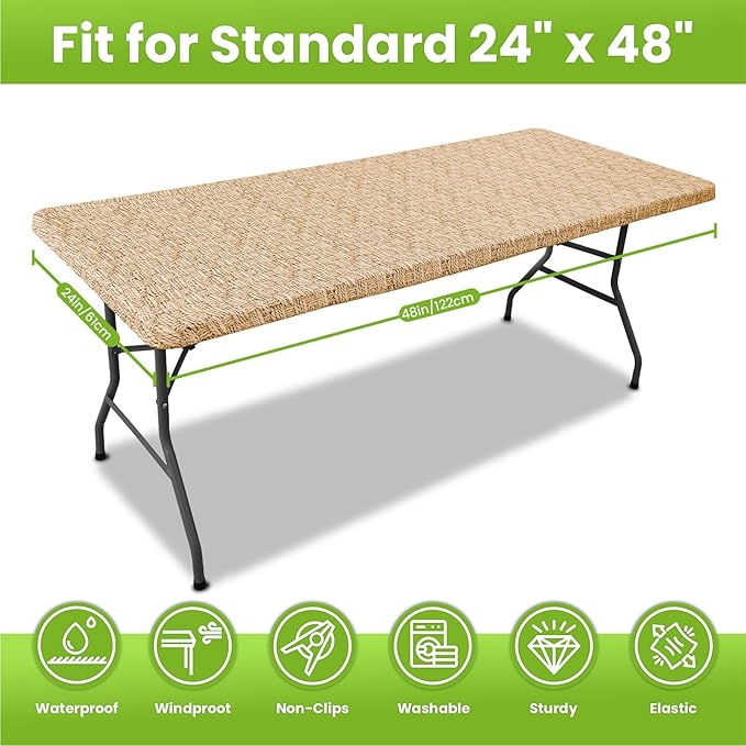 Smiry Spandex Fitted Tablecloth for 4 Foot Rectangle Tables, Washable Picnic Table Cover with Elastic, Stretch Reusable Table Cloth for Outdoor, Camping, Dining & Kitchen (Weave, 24"x48")