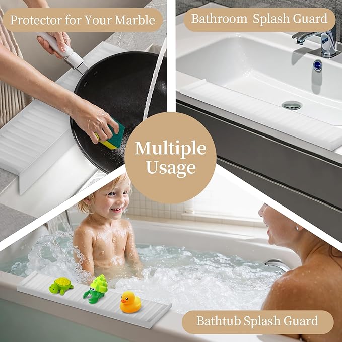 Sink Edge Protector with Suction Cup, 14" 20" 24" 30", Silicone Sink Splash Guard for Kitchen & Bathroom, Protect Countertop from Scratches, Stains, for Stainless Steel Granite Quartz