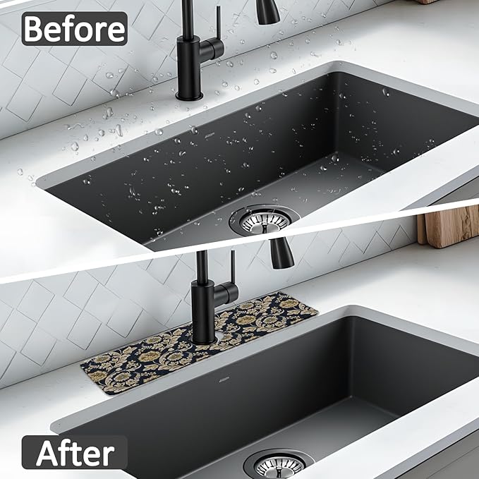2PCS 15" X 5.5" Kitchen Sink Splash Guard Faucet Mat Floral Flower Super Absorbent Fast Drying Faucet Guard & Draining Mat Sink Splash Guard Behind Faucet for Kitchen, Bathroom
