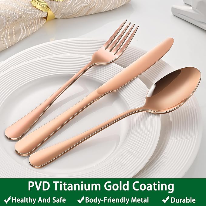 Rose Gold Salad Forks Set of 8, 6.7 Inch Stainless Steel Silverware Fork For Dessert, Copper Metal Small Fork For Dining