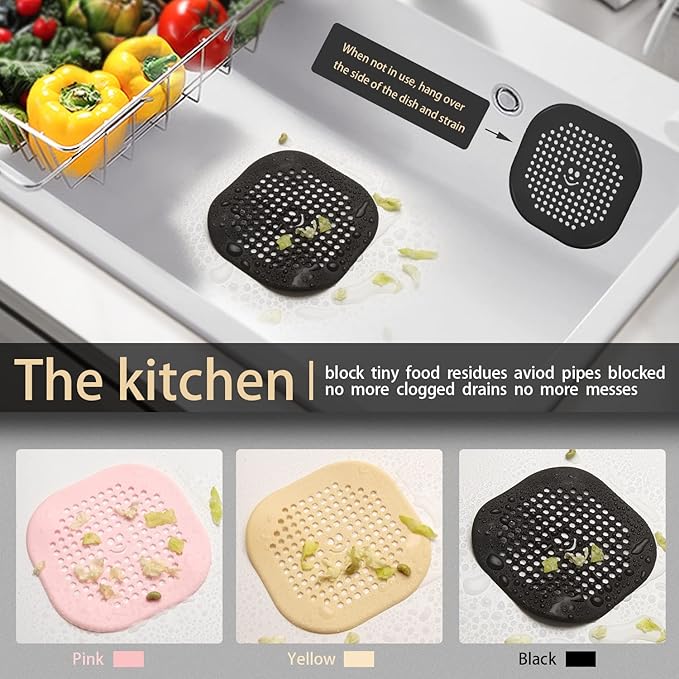 2 Pack Drain Hair Catcher Silicone Drain Protector Hair Stopper for Shower Kitchen Bathroom Cyan
