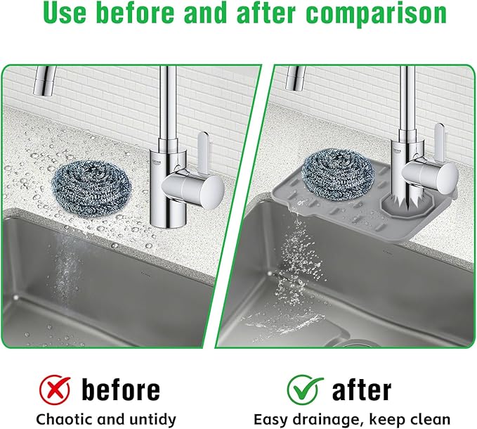 Kitchen Sink Splash Guard, Silicone Faucet Mat, Soap Dish Pad, Sponge Holder Sink Protector Trays, Faucet Handle Drip Catch for Bathroom Kitchen Countertop Gadgets Accessories 8.3 x 5.7 Inch