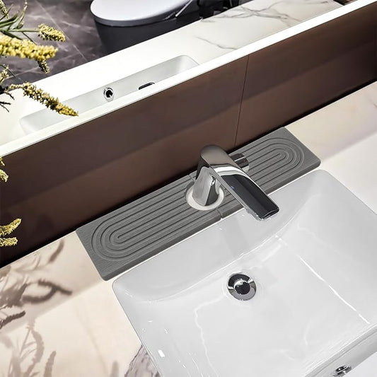 Stone Faucet Mat For Kitchen Sink, 15.7" Diatomite Fast Drying Stone Kitchen Sink Mat, Super Absorbent, Sink Stone Quick Dry Around Faucet, Sink Splash Guard For Bathroom (Gray)
