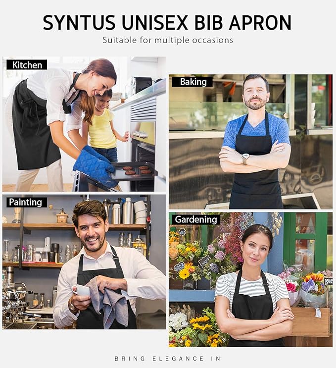 Syntus Apron for Men Women, Adjustable Cooking Kitchen Chef Aprons with 2 Pockets